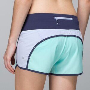 Lululemon Run Times Lined 4" Short, Aquamarine / Cool Breeze / Cadet Blue, Sz 8